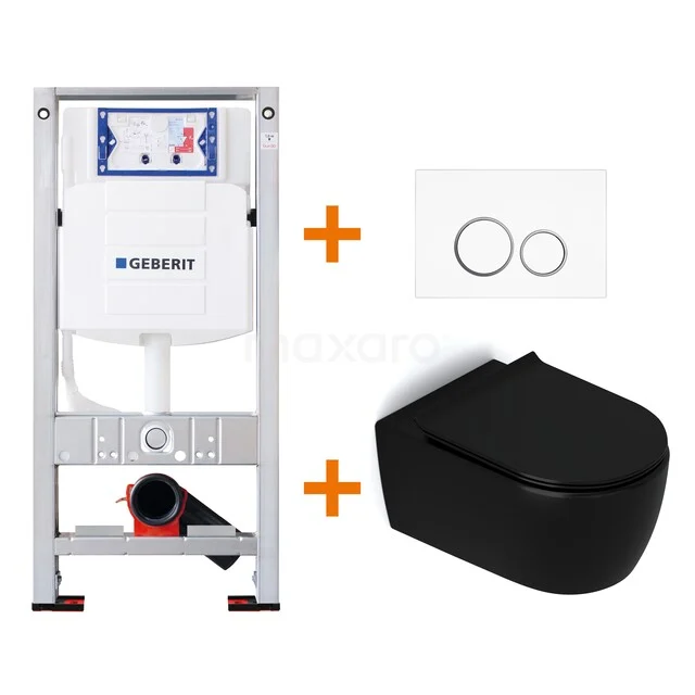 Toilet set Matte black with Easy clean + Geberit UP320 concealed cistern TOI425 Black wall-hung toilet with matching concealed cistern and control plate, ideal for a modern bathroom.