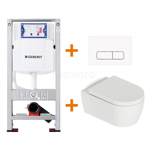 Toilet set Matte white with rim + Geberit UP320 concealed cistern TOI503 Wall-hung toilet set with concealed cistern, white control plate and wall-hung toilet; ideal for a modern and sleek bathroom.