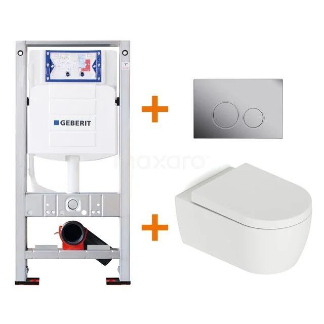 Inbouwreservoir met witte hangende toiletpot en chromen bedieningspaneel, ideaal voor een moderne badkamer.