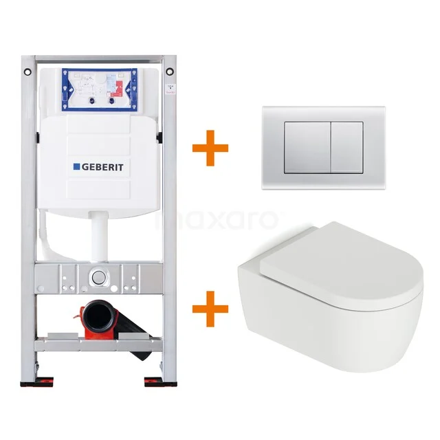 Ingebouwd toilet met wit keramisch hangtoilet, inclusief bedieningsplaat en inbouwreservoir, ideaal voor moderne badkamers.