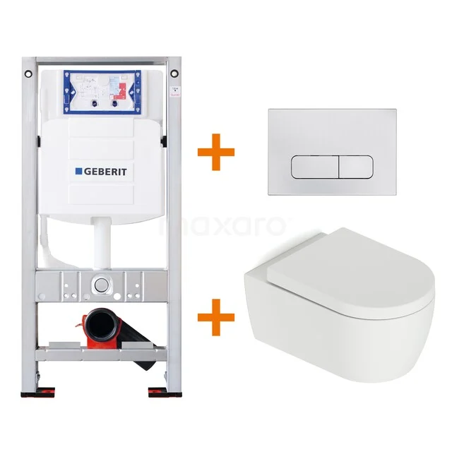 Geberit Unterputzspülkasten Set mit mattem weißen Bedienungsplatte und Wand-WC, ideal für ein schlankes und modernes Badezimmerdesign.