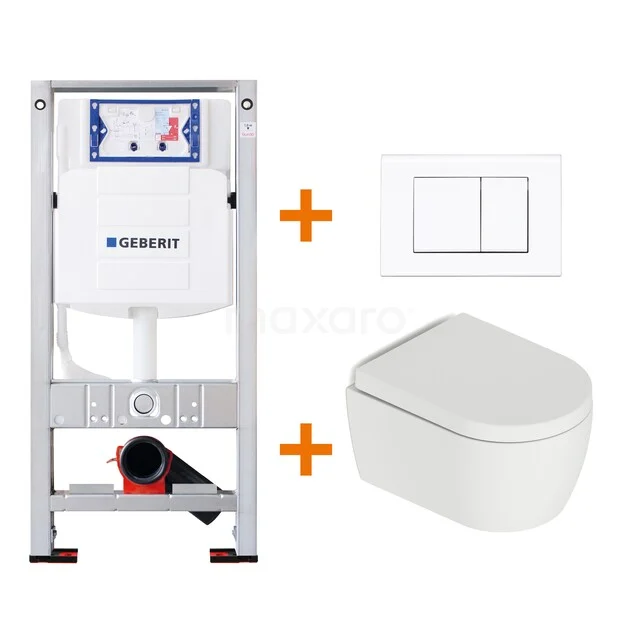 Unterputzspülkasten-Set mit weißem Wand-WC, Softclose-Sitz und doppelter Betätigungstaste, perfekt für moderne Badezimmergestaltung.