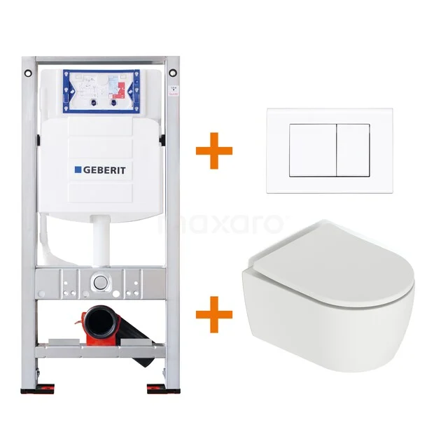 Built-in toilet set with white wall hung toilet, Geberit UP320 cistern and modern dual-flush control plate for a sleek bathroom.