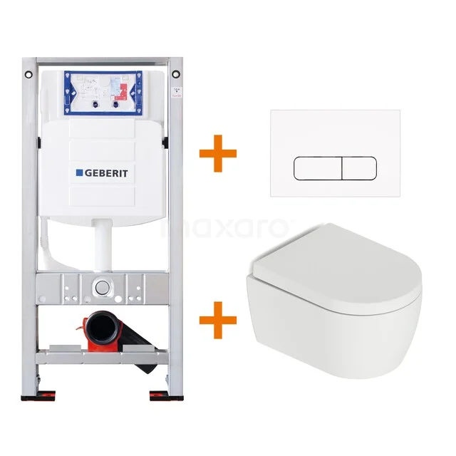 Built-in cistern set with wall-hung toilet, white ceramic, including control plate, sleek design for a modern bathroom.