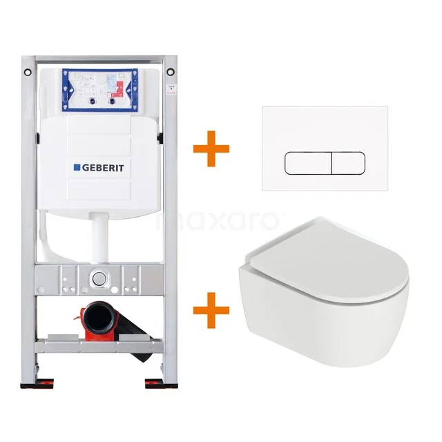 Recessed cistern set with white wall hung toilet, soft-close seat and flush plate; ideal for a sleek bathroom finish.