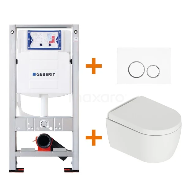 Inbouw WC-Set Geberit, weißes Wand-WC, verborgen Spülsystem mit Duo-Druckplatte, ideal für ein modernes Badezimmer.
