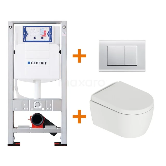 Geberit Duofix installation frame with white wall-mounted toilet and chrome flush plate, ideal for a modern bathroom.