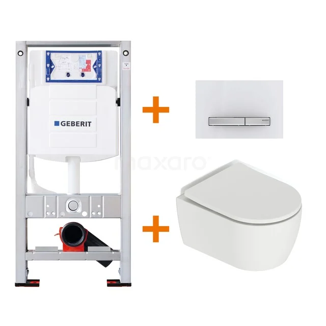 WC-Set Matt Weiß mit Rand + Geberit UP320 Unterputzspülkasten mit Schalldämmung TOI574 Weißes Wand-WC mit eckigem Design, einschließlich Unterputzspülkasten und passender Drückerplatte; ideal für ein modernes Badezimmer.