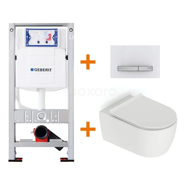 Inbouw WC-set met rechthoekig bedieningspaneel, witte hangende toiletpot en stevig frame; ideaal voor moderne badkamers.