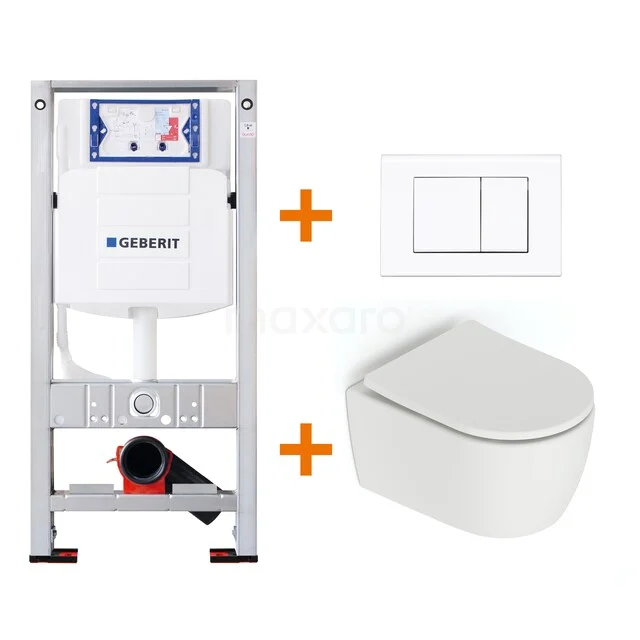 Toilet set Matte white Shortened with Easy clean + Geberit UP320 concealed cistern TOI622 Built-in cistern set with wall-hung toilet, white ceramic, including push plate, ideal for a modern and sleek bathroom design.