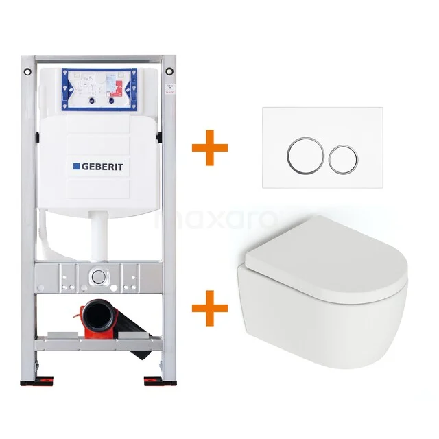 Wand-WC-Set mit Einbaugestell, weißem keramischen WC-Becken und Betätigungsplatte, ideal für ein modernes Badezimmer.