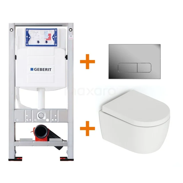 Wall-hung toilet set with white wall hung toilet, concealed cistern and control plate, ideal for a sleek and modern bathroom.