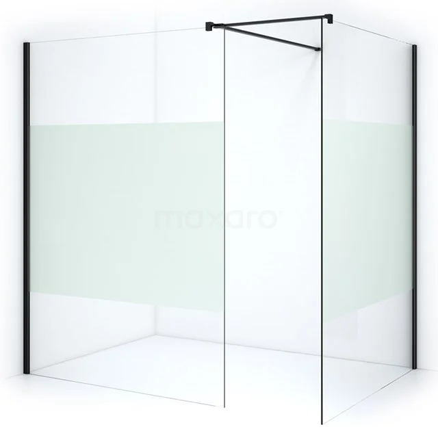 Pearl Walk-in shower | 140x140 cm Matte black Clear with matt strip 2 fixed walls IPB1414503MN Matte black walk-in shower with clear glass and aluminium profile, ideal for a modern bathroom style.