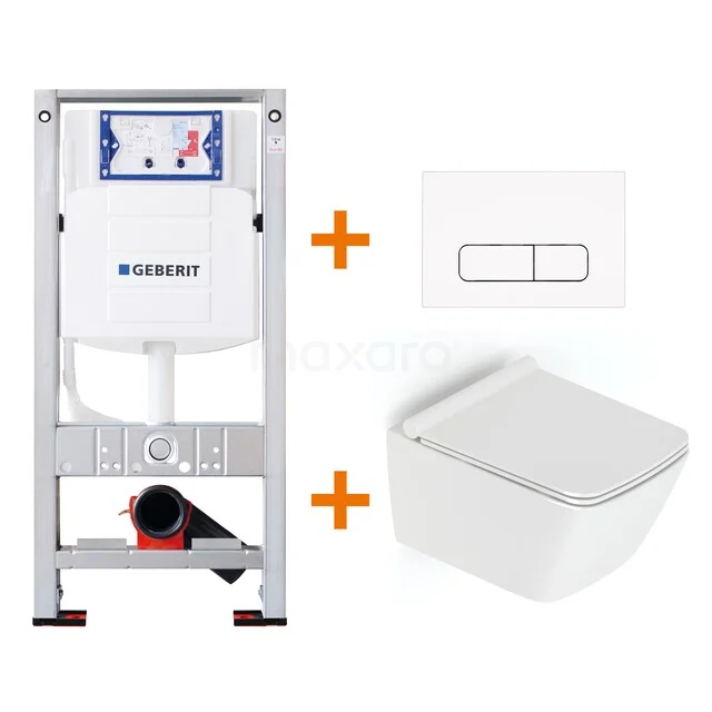 Toiletset Hoogglans wit met Spoelrand + Geberit UP320 inbouwreservoir met geluidsisolatie TOI318