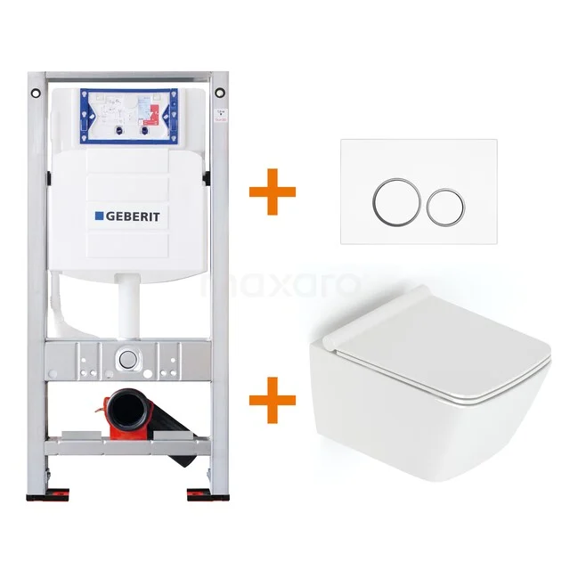 Toiletset Hoogglans wit met Spoelrand + Geberit UP320 inbouwreservoir met geluidsisolatie TOI319