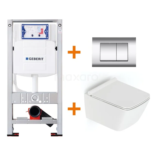 Toiletset Hoogglans wit met Spoelrand + Geberit UP320 inbouwreservoir met geluidsisolatie TOI323