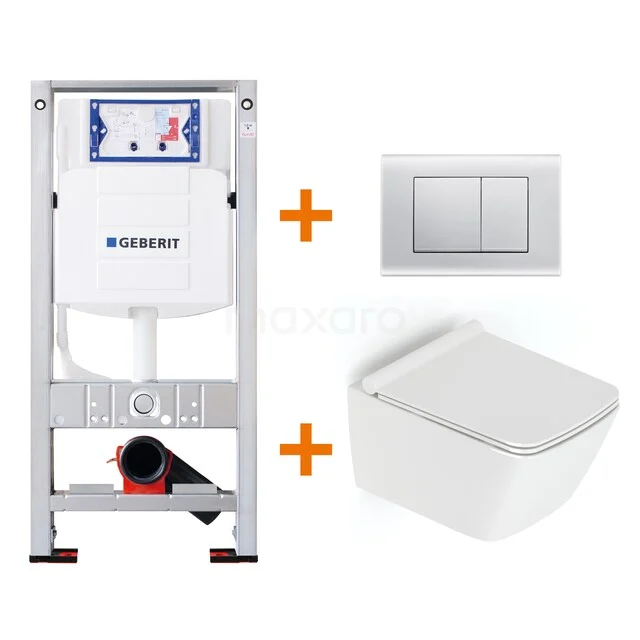 Toiletset Hoogglans wit met Spoelrand + Geberit UP320 inbouwreservoir met geluidsisolatie TOI326