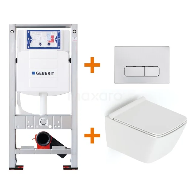 Toiletset Hoogglans wit met Spoelrand + Geberit UP320 inbouwreservoir met geluidsisolatie TOI327