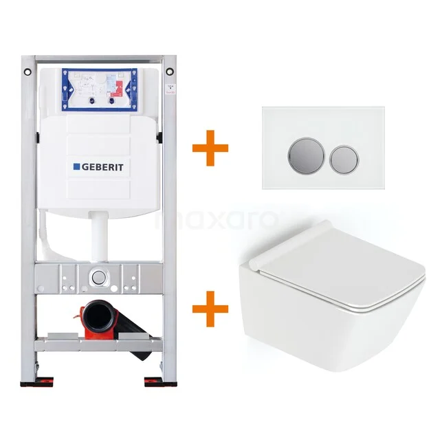 WC-Set Hochglanz Weiß mit Rand + Geberit UP320 Unterputzspülkasten mit Schalldämmung TOI332 Weißes Wand-WC mit Flachspülung und Unterputzspülkasten, einschließlich Dual-Flush Bedienfeld; ideal für moderne Bäder.