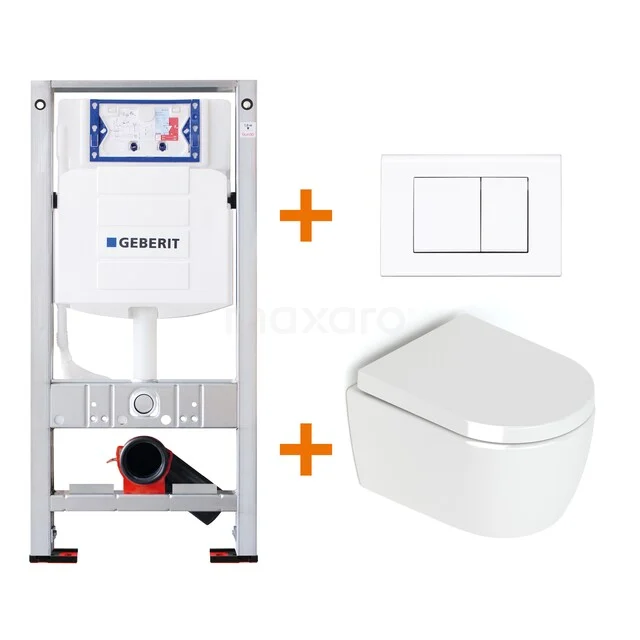 WC-Set Hochglanz Weiß ohne Rand + Geberit UP320 Unterputzspülkasten mit Schalldämmung TOI0003 Geberit Unterputzspülkasten-Set mit weißem Wand-WC und Betätigungsplatte, ideal für eine moderne Badezimmergestaltung.