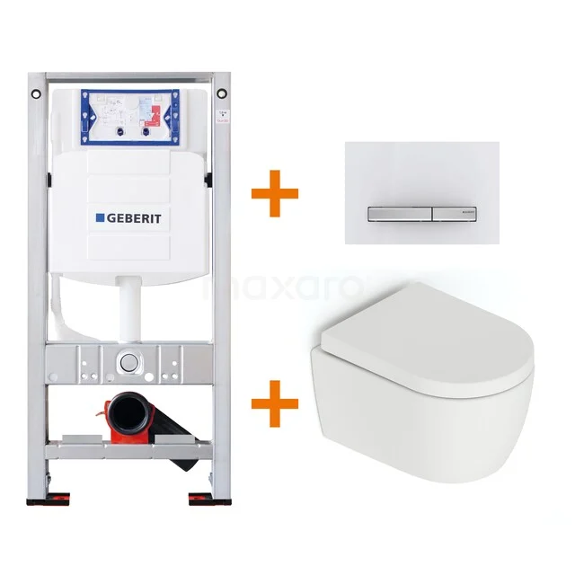 Inbouw-WC-Set mit weißem Wandcloset, wassersparendem Spülsystem und Bedienungsplatte; ideal für moderne Bäder.