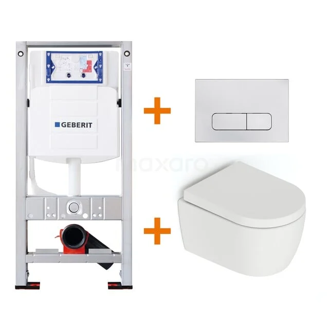 Built-in Toilet set with white wall-hung toilet, control plate and durable frame; ideal for a modern, space-saving bathroom.