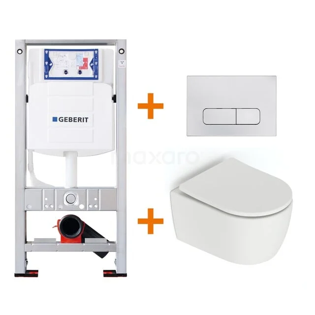 Toilet set Matte white Shortened with Easy clean + Geberit UP320 concealed cistern TOI642 Wall-mounted toilet set with white ceramic toilet, concealed cistern and modern control plate; ideal for a sleek bathroom style.