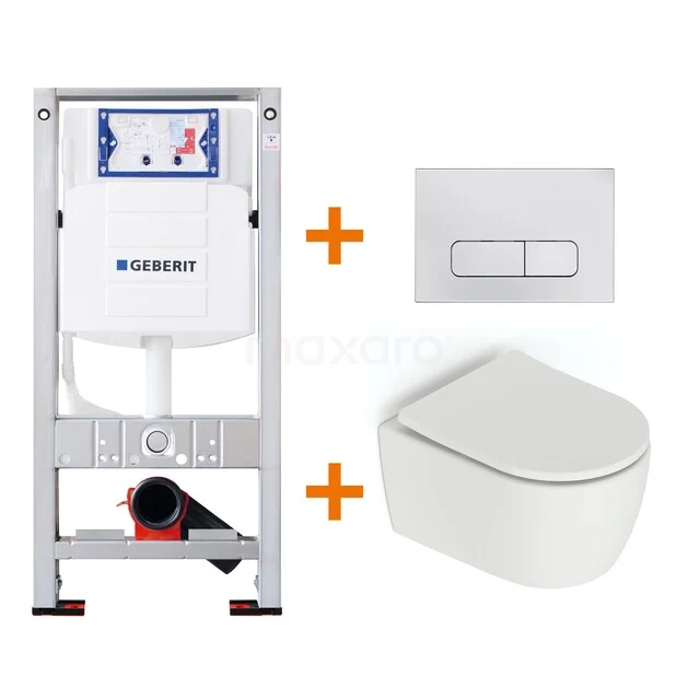 Wandclosetset mit weißem keramischen WC, Unterputzspülkasten und modernem Betätigungsplatte; ideal für einen klaren Badezimmerstil.