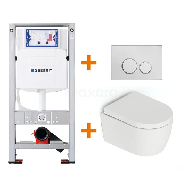 Inbouwreservoir met witte keramische wandtoilet en kunststof bedieningspaneel, perfect voor een moderne badkamer.