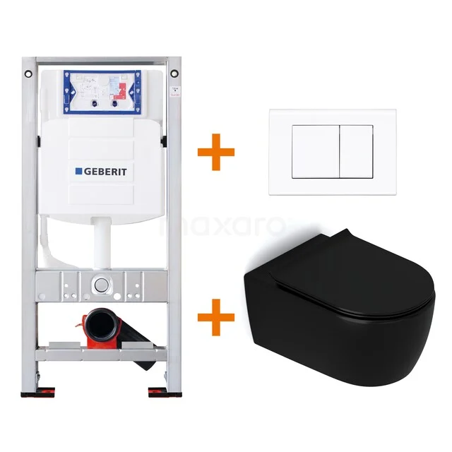 WC-Set Matt Schwarz ohne Rand + Geberit UP320 Unterputzspülkasten mit Schalldämmung TOI421 Schwarz Wand-WC mit Unterputzspülkasten und Bedienfeld, moderne Sanitäranlagen für einen klaren Badezimmerstil.
