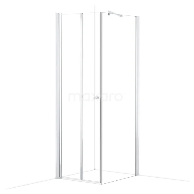 White glass shower enclosure with aluminium profiles, corner model for modern bathrooms.