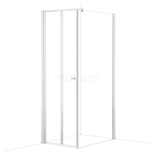 White corner shower cabin with glass walls and aluminium profile, minimalist design for modern bathrooms.