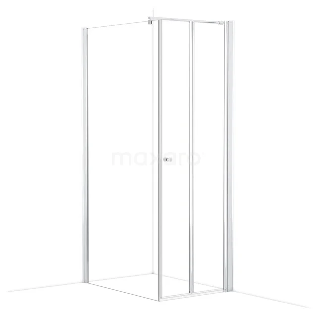 Duschkabine quadratisch, Glas und Aluminium, transparent mit weißen Profilen, modernes Design für stilvolle Bäder.