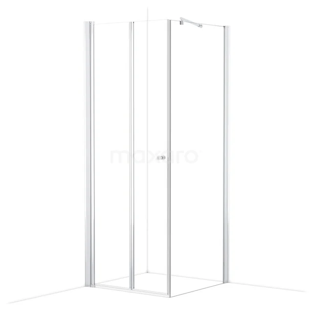 Zircon Comfort Duschkabine | 90x80 cm Chrom Falttür Rechteck L3692_09081L Eckige Glas-Duschkabine mit weißen Aluminium-Profilen, ideal für eine moderne Badezimmergestaltung.