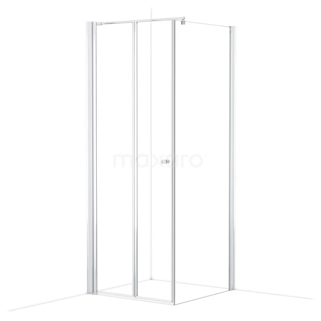 Glass shower enclosure with corner step, transparent walls and aluminium profiles, perfect for a modern bathroom style.