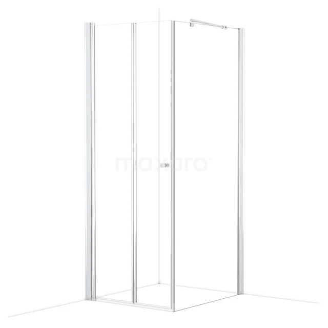 White corner shower cabin with glass panels and slim aluminium profiles, ideal for modern bathrooms.