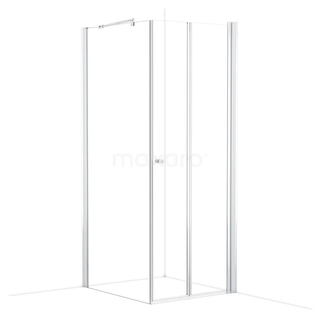 White glass shower enclosure with aluminium profiles, square design, ideal for modern bathrooms.