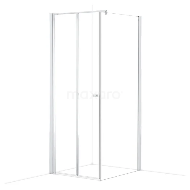 Witte vierkante douchecabine met helder glas en aluminium profiel, perfect voor een moderne badkamerinrichting.