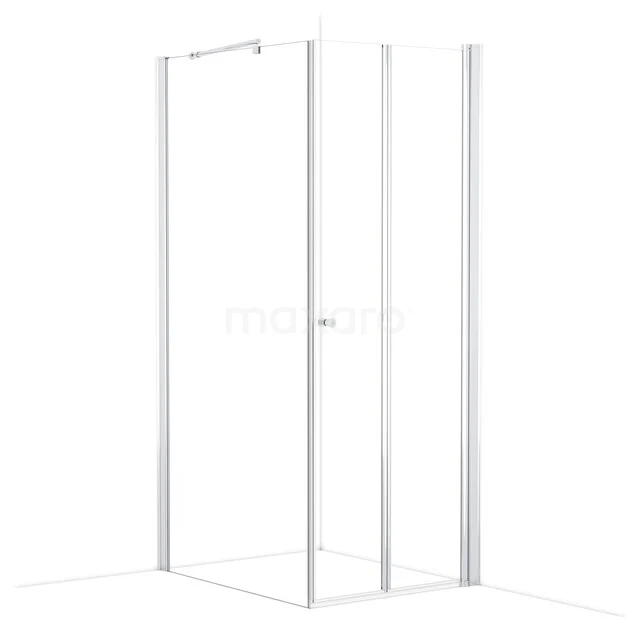Zircon Comfort Shower cabin | 100x90 cm Chrome Clear glass Folding door Rectangle L3692_09101R White corner shower cabin with transparent glass, minimalist design and aluminium profiles, perfect for modern bathrooms.