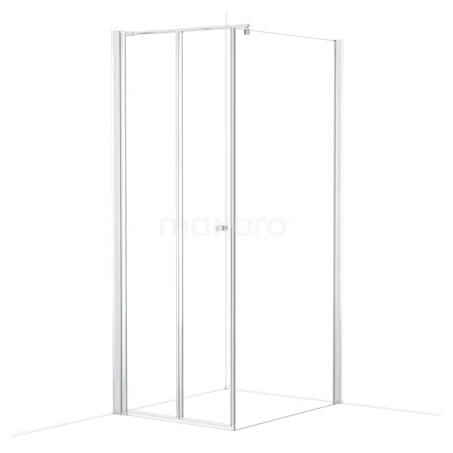 Glazen douchecabine met hoekinstap, strak design en aluminium frame, ideaal voor een moderne badkamer.