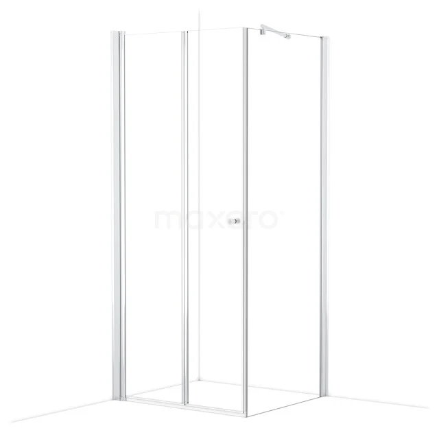 Weiße Eck-Duschkabine mit Glastüren und Aluminiumrahmen, ideal als moderne Ergänzung zu einem stilvollen Badezimmer.