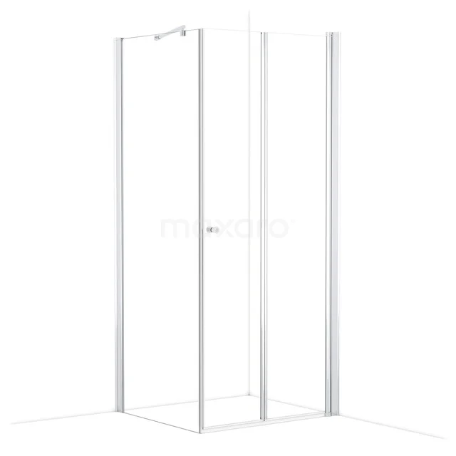 Shower enclosure square with clear glass, white aluminium profiles, ideal for modern bathroom design.