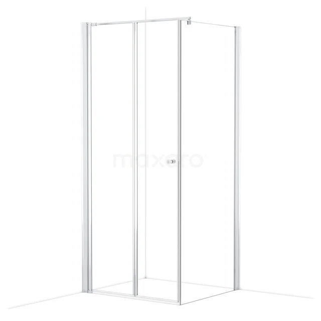 Stylish corner shower cabin with clear glass and aluminium profiles, perfect for modern bathroom design.