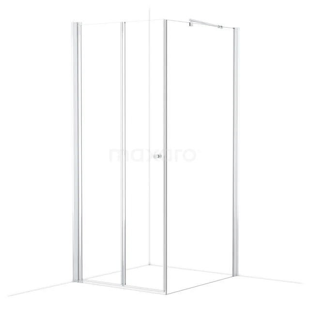 Shower enclosure with clear glass and aluminium profiles, corner entry, modern design for a stylish bathroom.