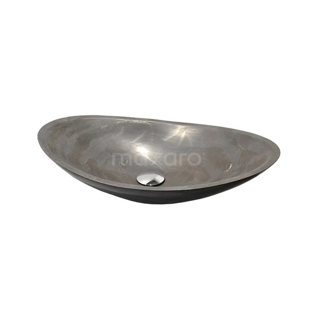 Graue Natursteine Waschbecken, ovales Design, handgefertigt für ein modernes Badezimmer.
