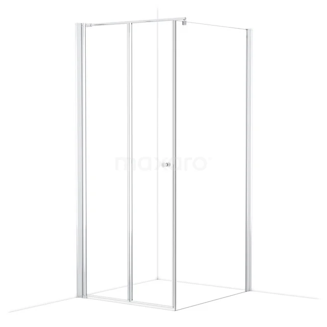 Moderne Eck-Duschkabine mit Klarglas und weißem Aluminiumrahmen, ideal für eine stilvolle Badezimmergestaltung.