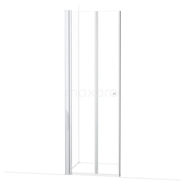 Witte douchewand met glanzend aluminium profielen, strakke lijnen en minimalistisch design, perfect voor moderne badkamers.