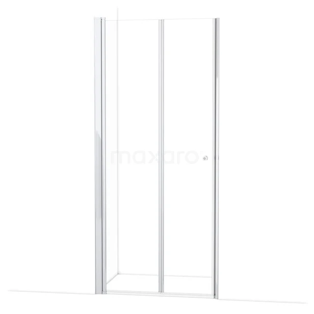 Witte douchecabine met strakke glazen wanden, aluminium profiel en klapdeur, ideaal voor een moderne badkamer.