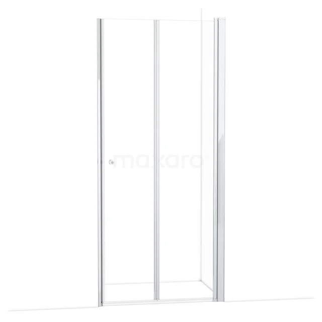 Witte glazen douchedeur met aluminium frame, minimalistisch ontwerp; ideaal voor moderne badkamers.