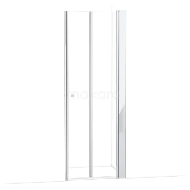 Weiße Duschtür mit klarem Design, verstellbar und aus Glas gefertigt, ideal als platzsparende Lösung im Badezimmer.